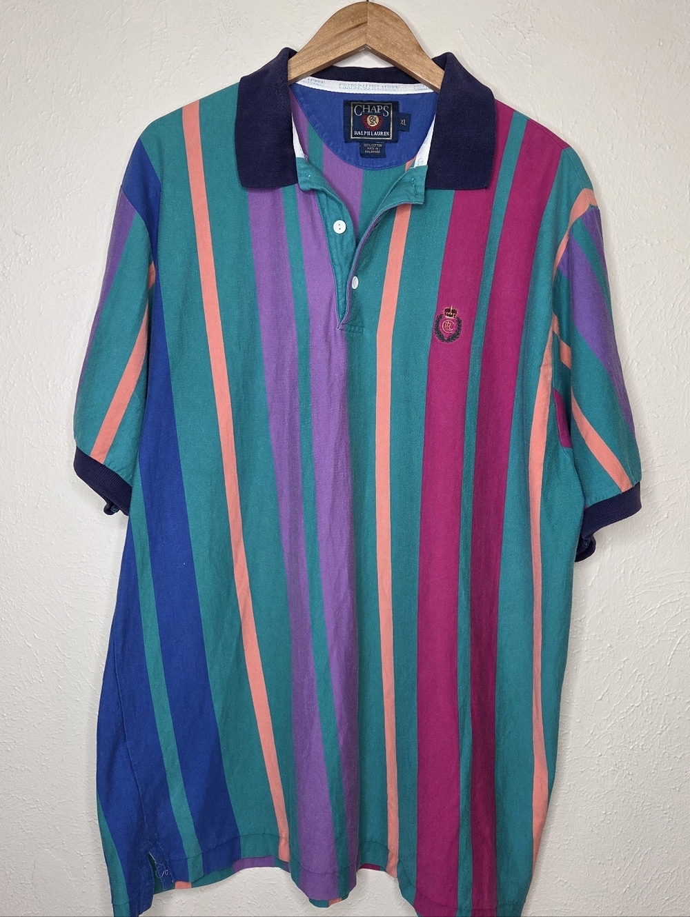 Vintage 90s Chaps Ralph Lauren Striped Polo Shirt XL Crest Logo Colorblock